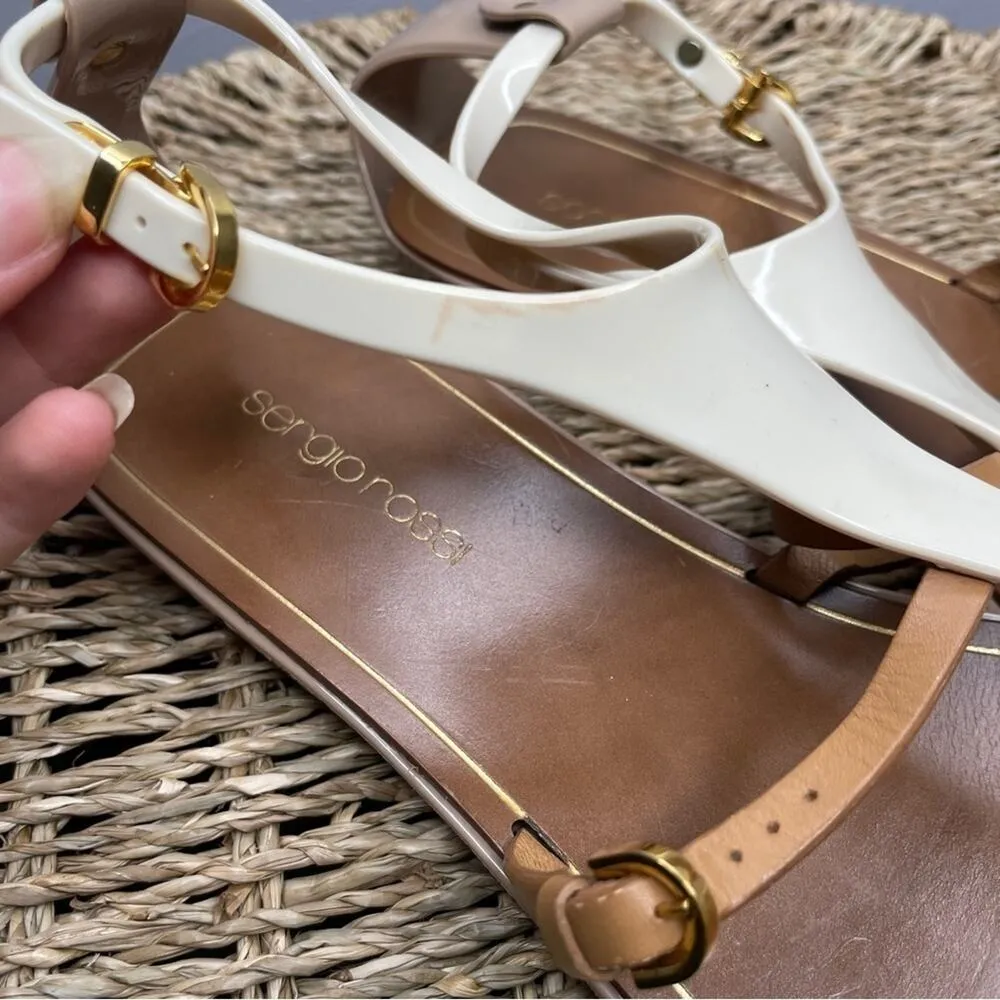 SERGIO ROSSI Thong Sandals Womens Size 40 US 10 Summer Beachy Leather Italy Luxe Tan - Image 6