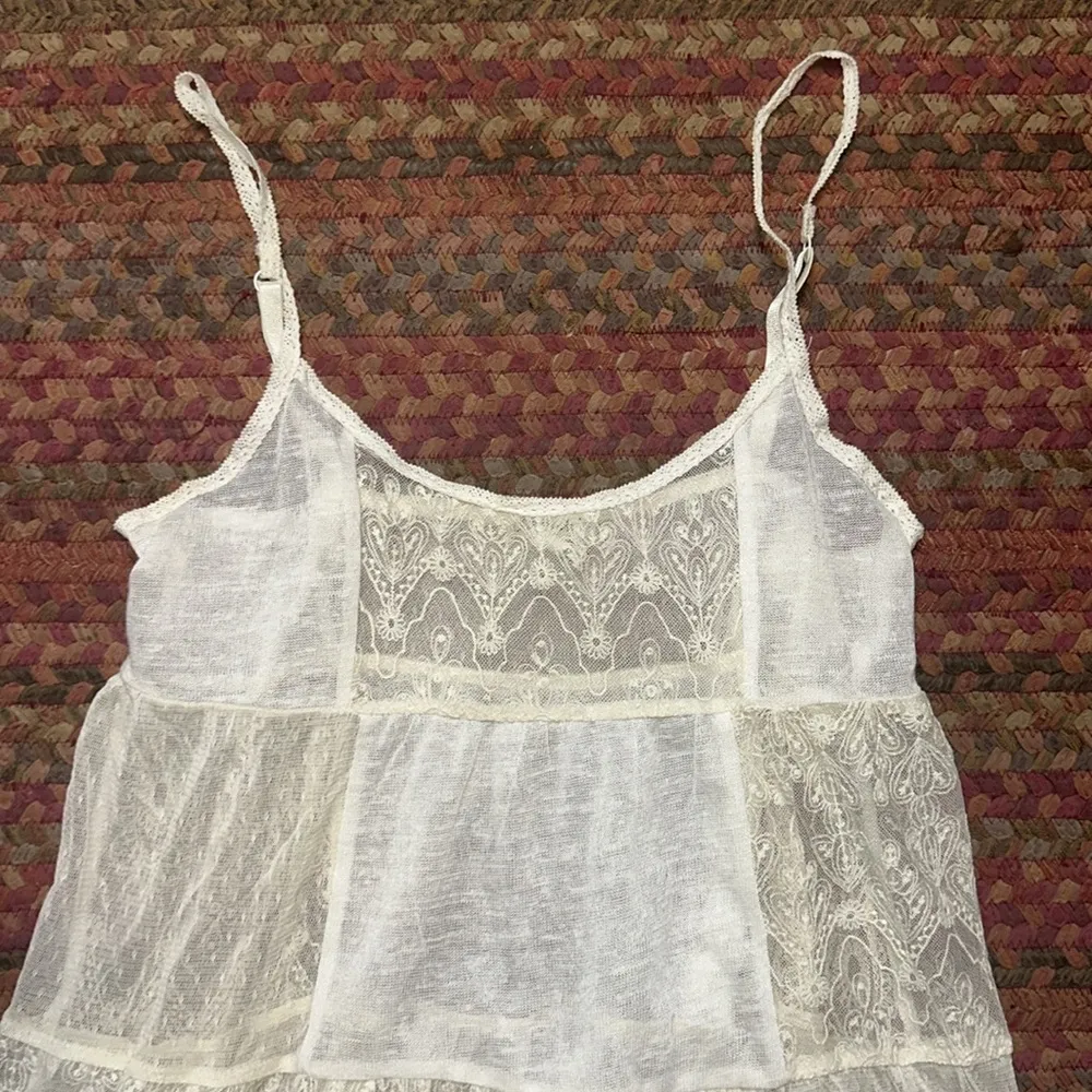 RETRO AEROPOSTALE PATCHWORK SHEER CREAM LACE CAMI TUNIC ROMANTIC BOHO - Image 5