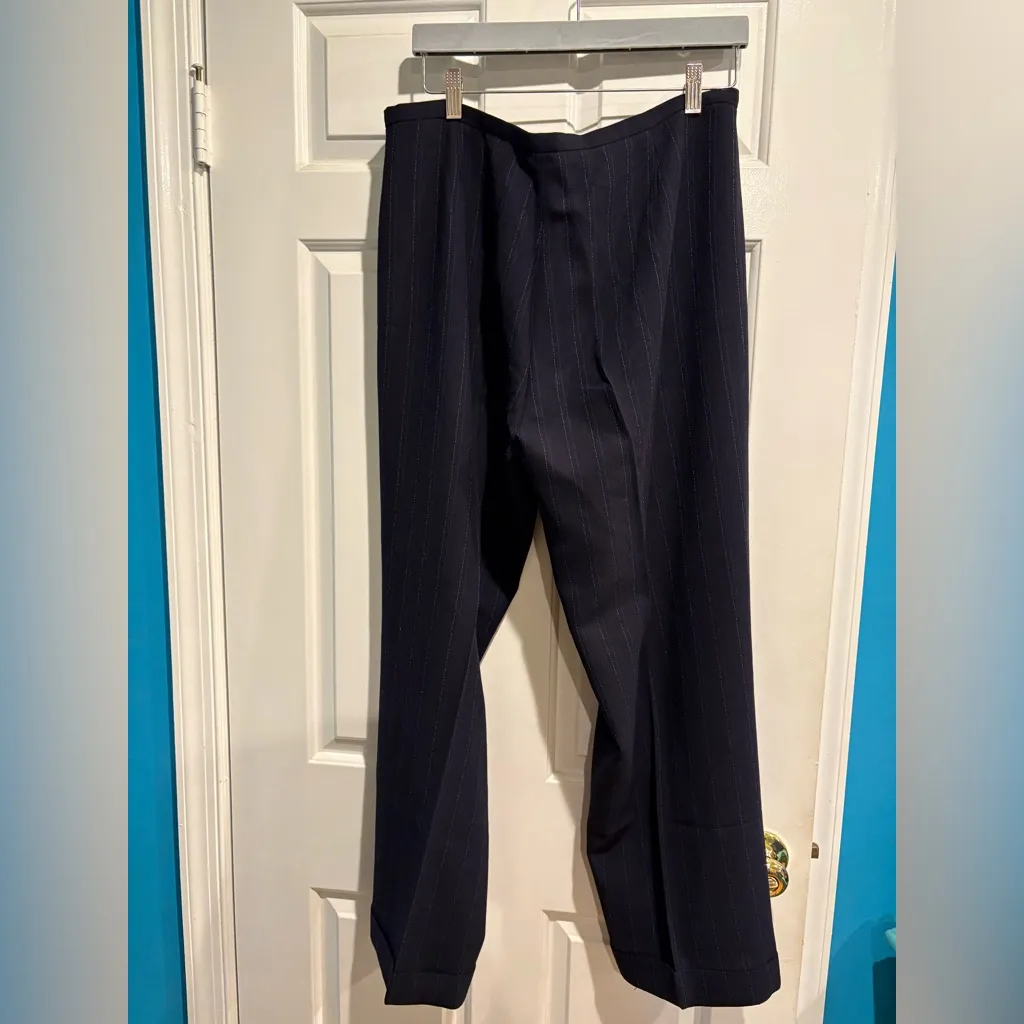 Lafayette 148 wool lined pants trousers women’s sz 14 dark blue pinstripe - Image 2