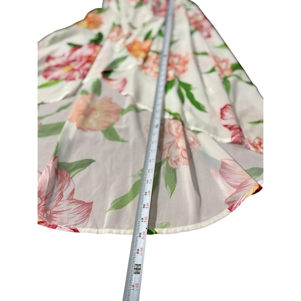 NEW Fabrik Floral High-Low Maxi Dress L Womens Bohemian Short Sleeves White Pink - Image 9