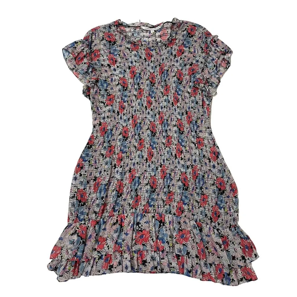 Veronica Beard Cici Smocked Mini Dress - Watercolor Floral - 16 - Image 6