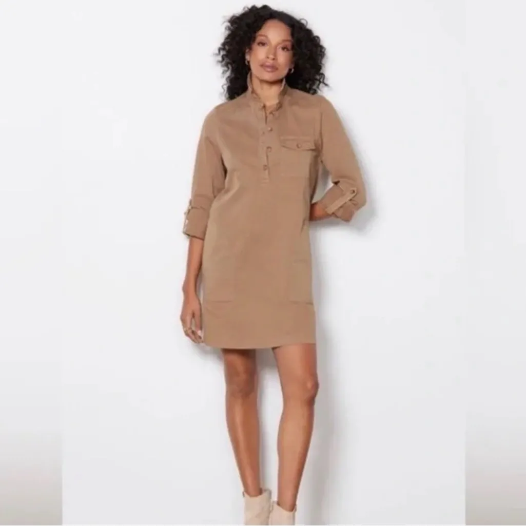 Michael Stars Eleanor Pop Over Shirt Dress Size XS Pockets Neutral - Image 2