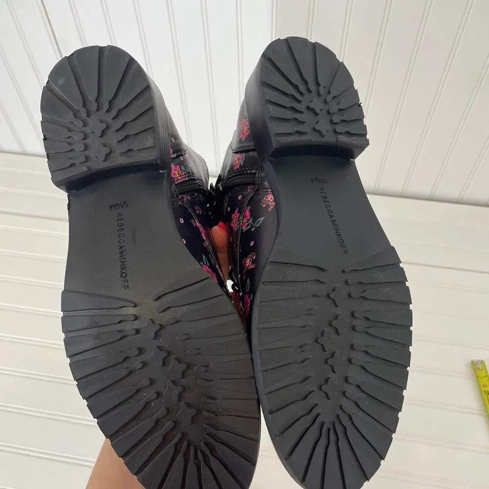 NWT Rebecca Minkoff Black & Pink Ditsy Floral Nappa Gerry Combat Boots Size 9.5 - Image 7