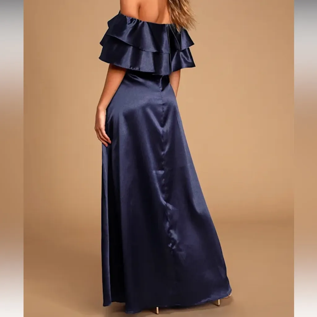 Lulus Pure Happiness Navy Blue Satin Off - Image 3