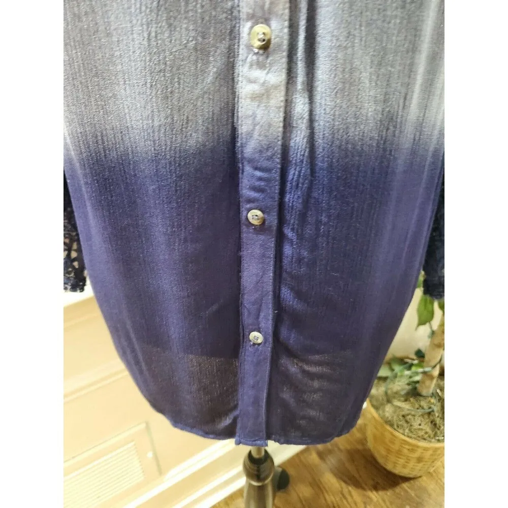 Studio West Apparel Women's Blue Rayon Collared Long Sleeve Button Down Shirt PL Size undefined - Image 4