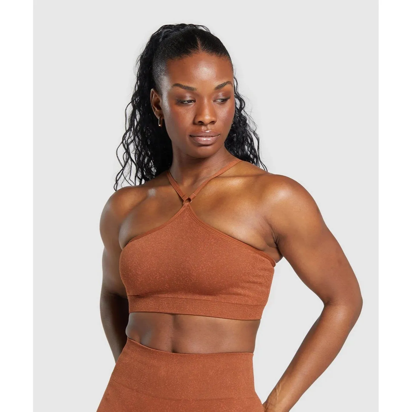 Gymshark Adapt Fleck Seamless Halter Neck Sports Bra 
Copper Brown Large - Image 9