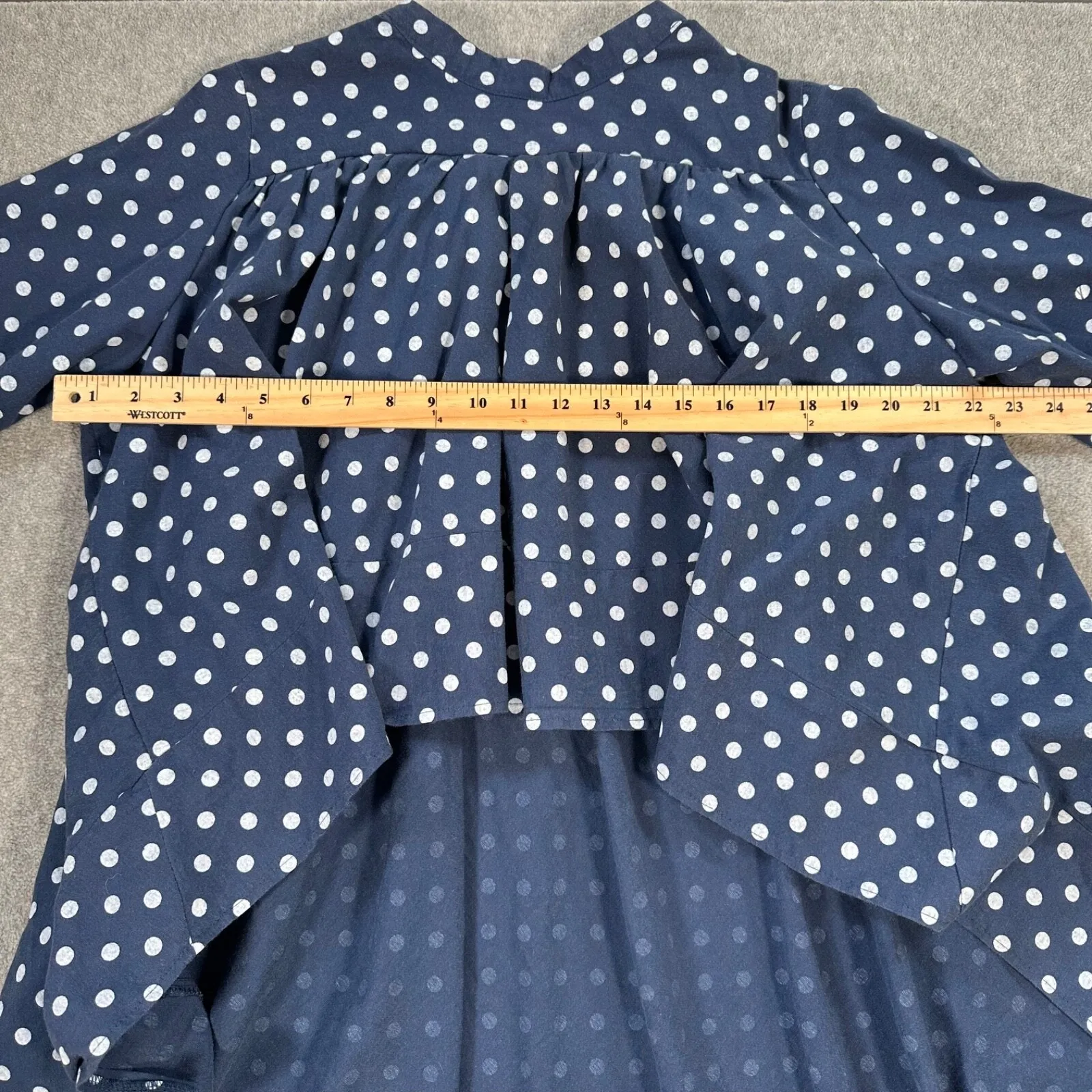 Dice Polka Dot High Low Top Women's Large Mock Neck Navy White Funky Art Modest Blue - Image 6