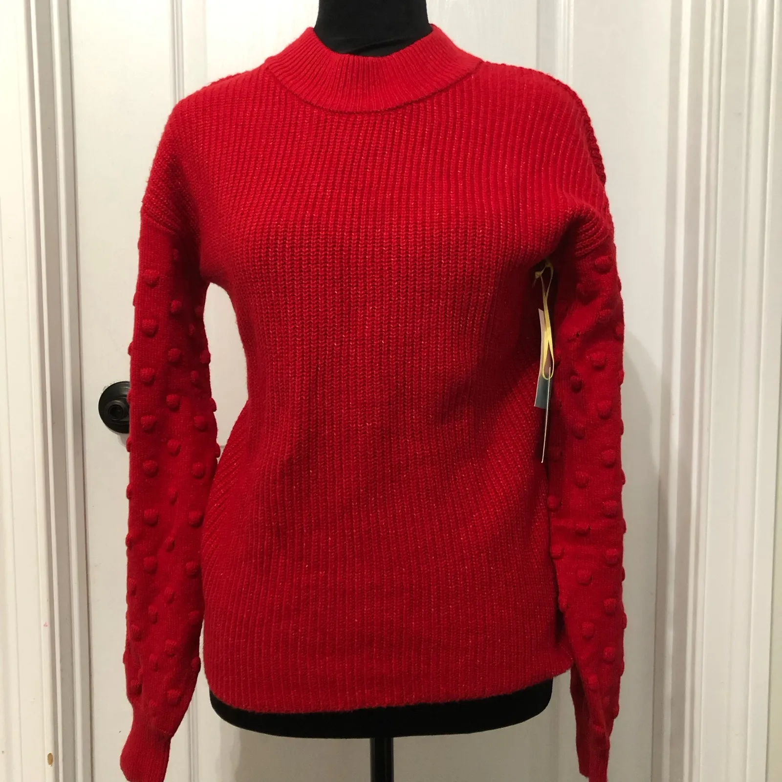 Cece Womens Sweater Size Small Red Bobble Detail Ribbed Crew Neck Pullover NWT - Image 2
