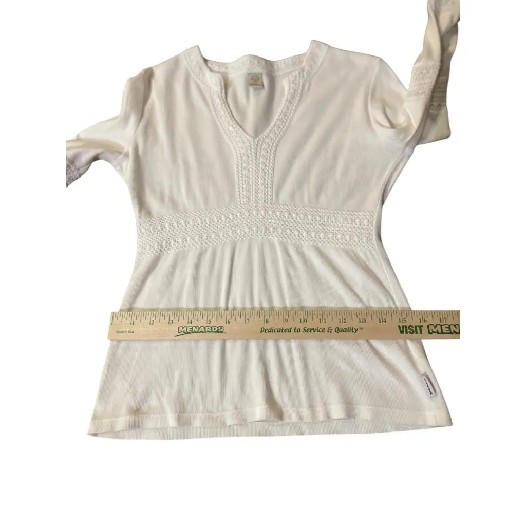 Vintage Prana Cream Blouse Womens Medium Used Organic Cotton Crochet Top - Image 11