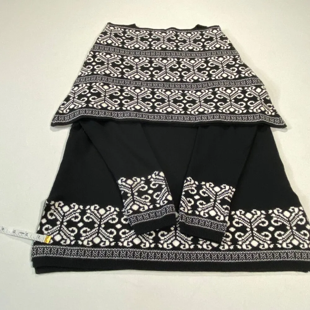 Gina Rossi XL Black Sweater W/ White Pattern & Matching Cowl Neck Scarf - Image 10