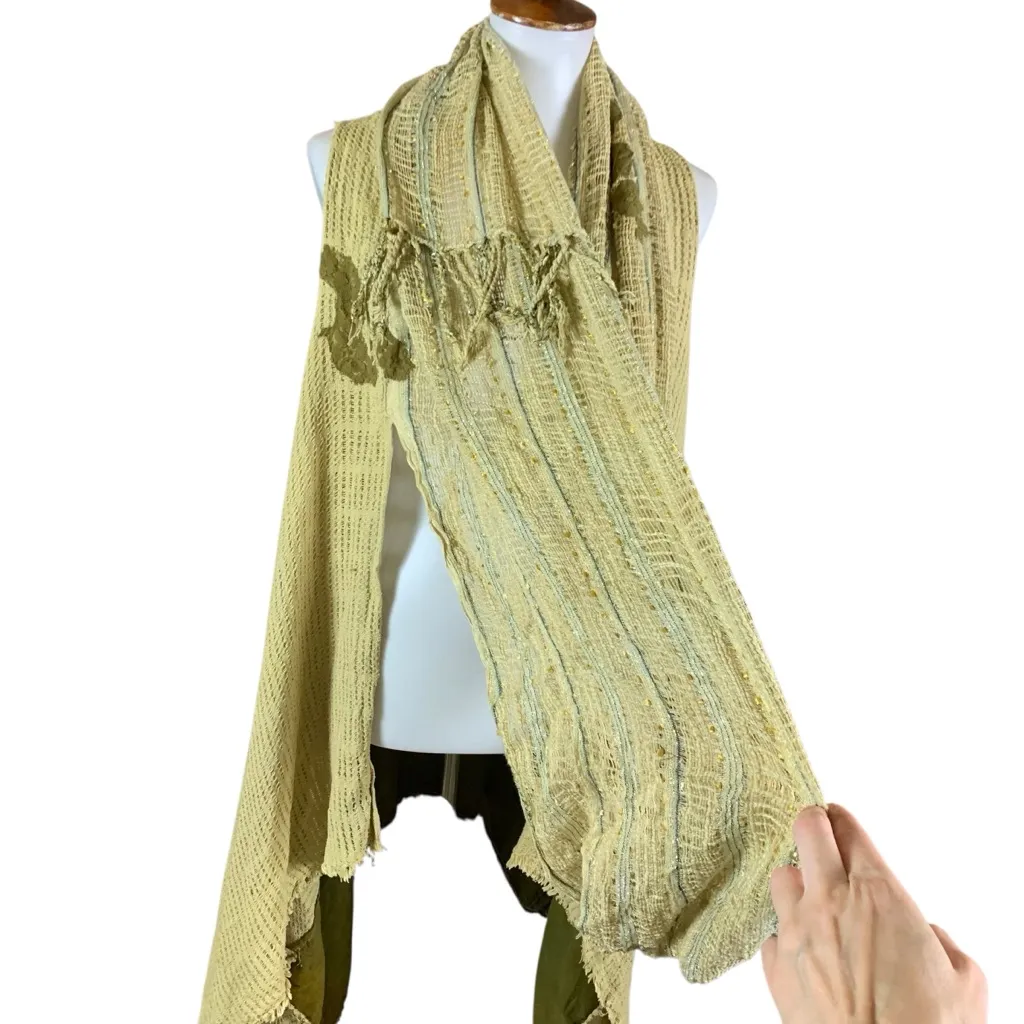 Luth Garde‎ Boho Drape Shawl Wrap Textured Open Front Artisanal Scarf Vest Green Size undefined - Image 2