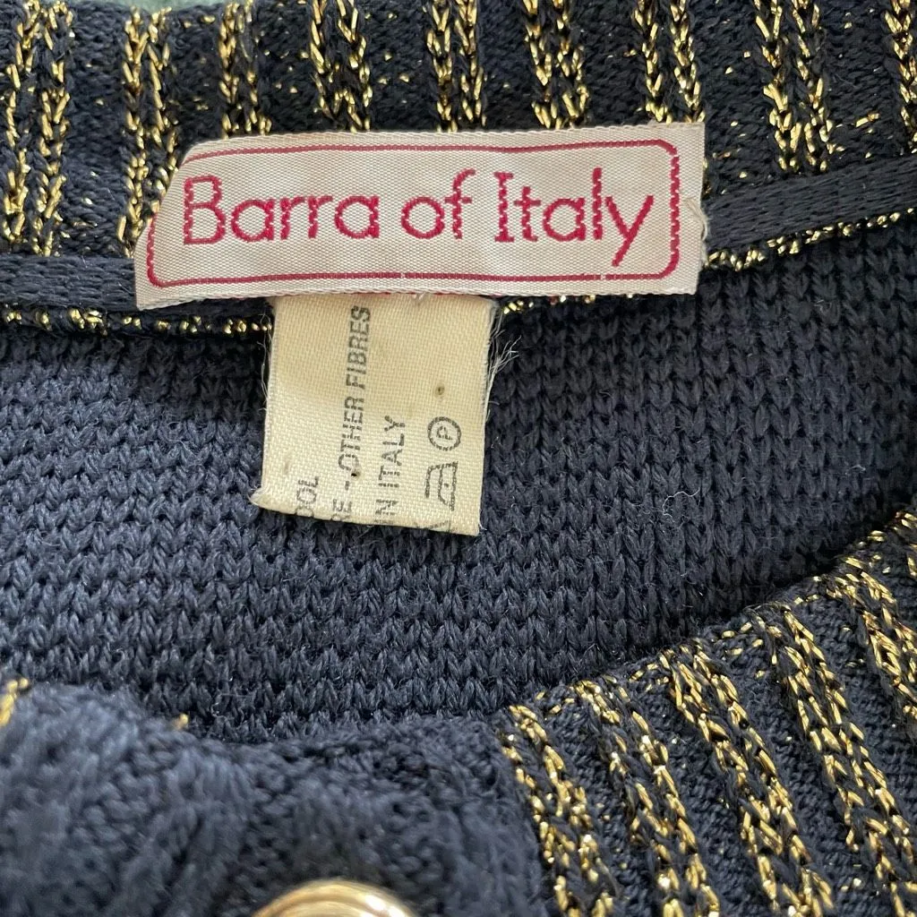 Barra of Italy Wool Blend Navy Blue Metallic Gold Military Style Button Cardigan Size M - Image 7