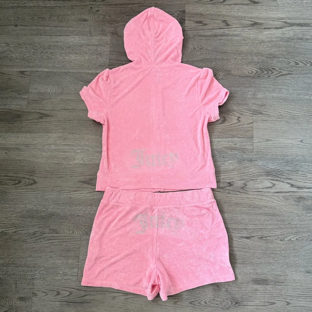 Juicy Couture Bling Terry‎ Shortie Set Hoodie & Shorts - Size L - Flamingo - NWT - Image 5