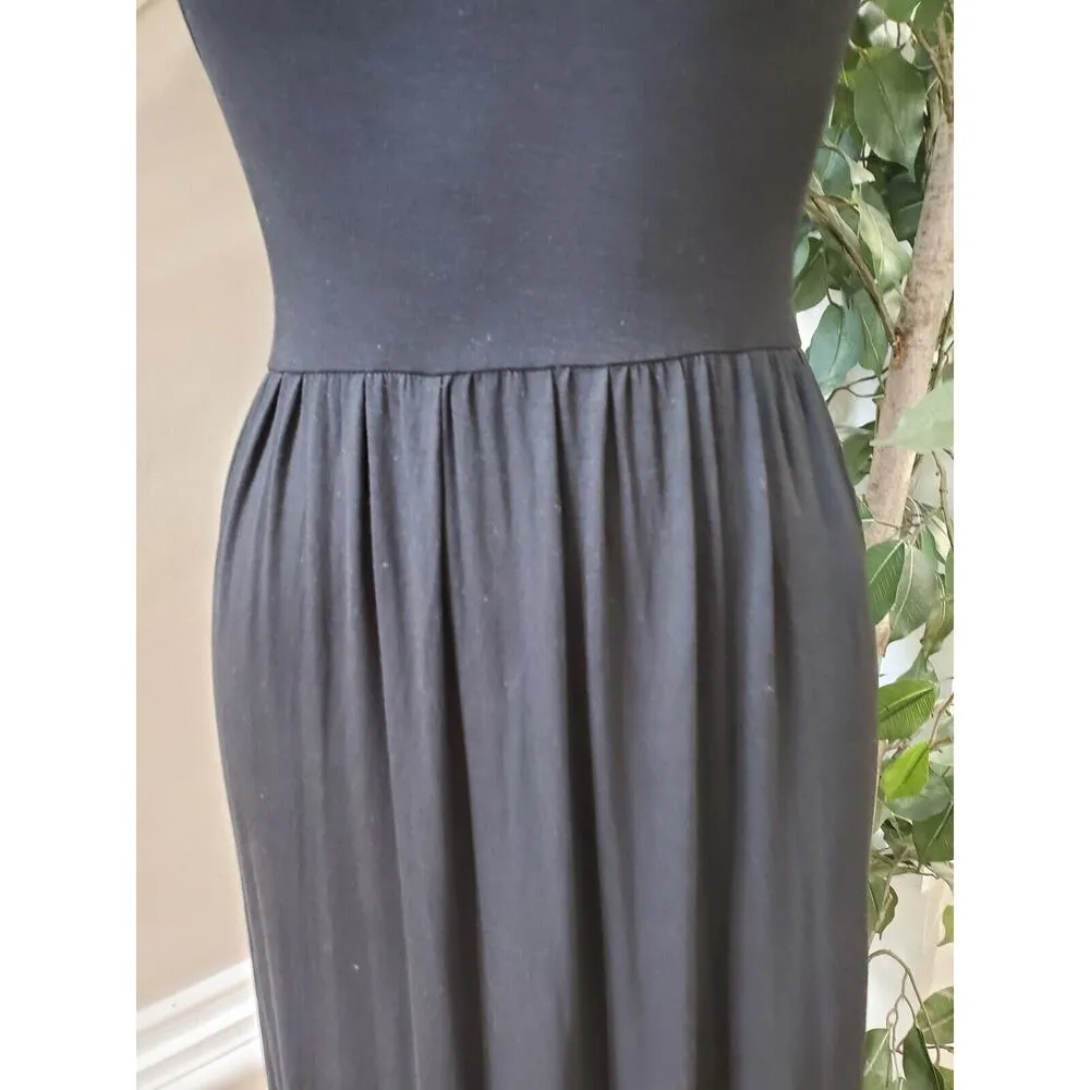 Grecerelle Women's Black Solid Rayon Round Neck Sleeveless Long Maxi Dress Large - Image 3