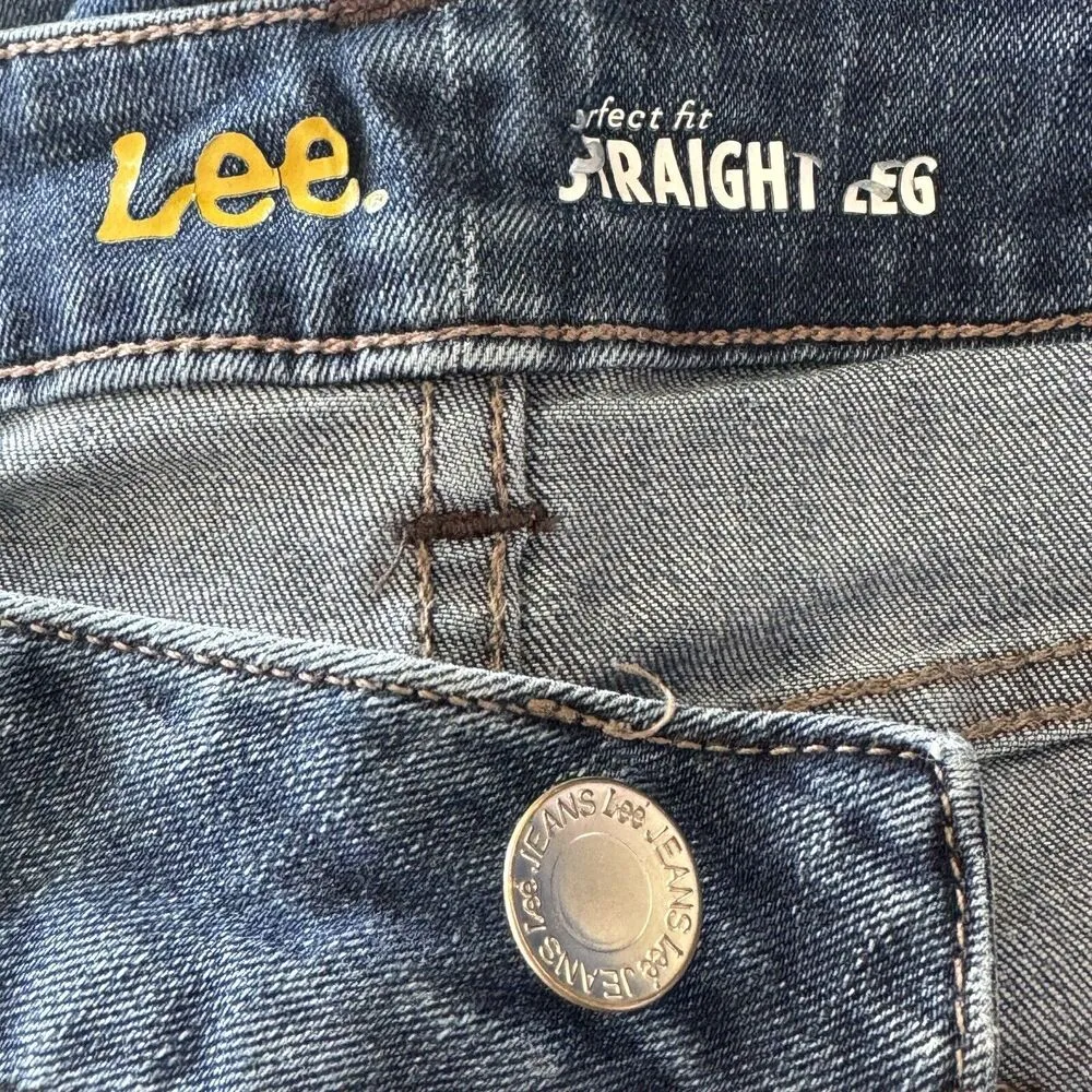 Lee Womens SZ 14S SHORT Straight Leg Jeans Mid-Rise Pockets Zip-Fly Stretch Blue - Image 8