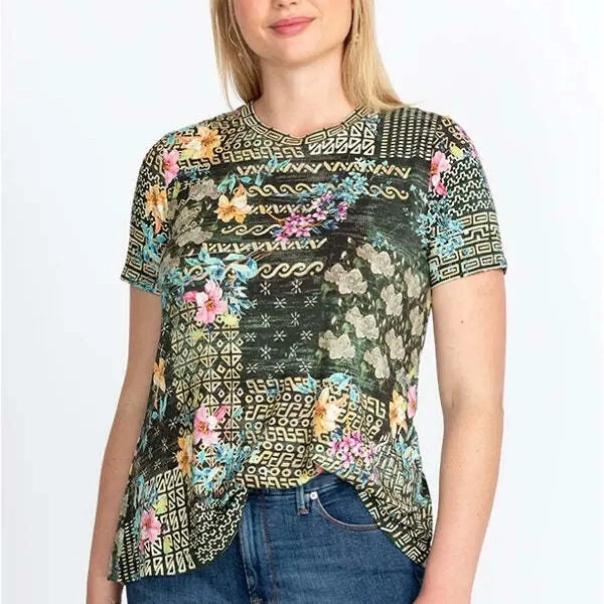 Johnny Was Weller Favorite Floral Patchwork Crewneck Swing T Shirt Size SMALL - Image 3