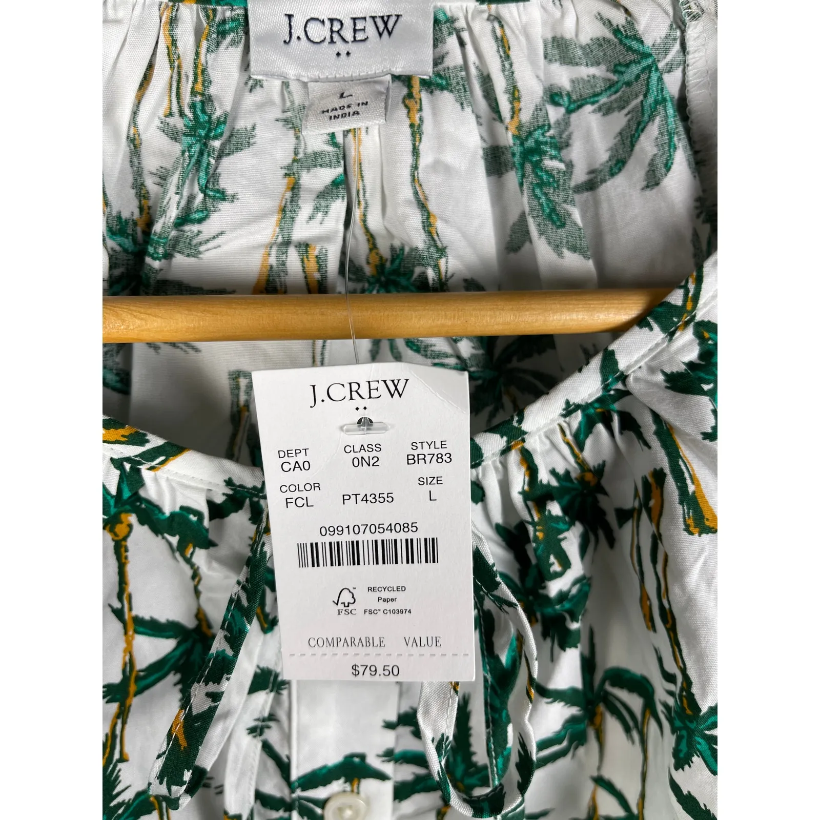 J. Crew Poplin Button Front Palm Tree Short sleeve Bow Tie‎ Top Size Large - Image 5