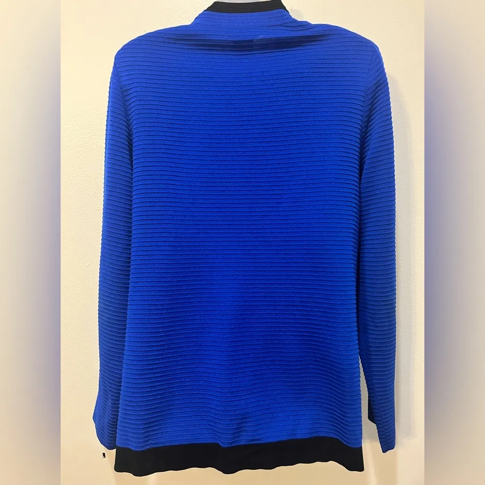 Exclusively Misook Royal Blue Rib Knit Zip Up Cardigan with Black Trim - Image 2