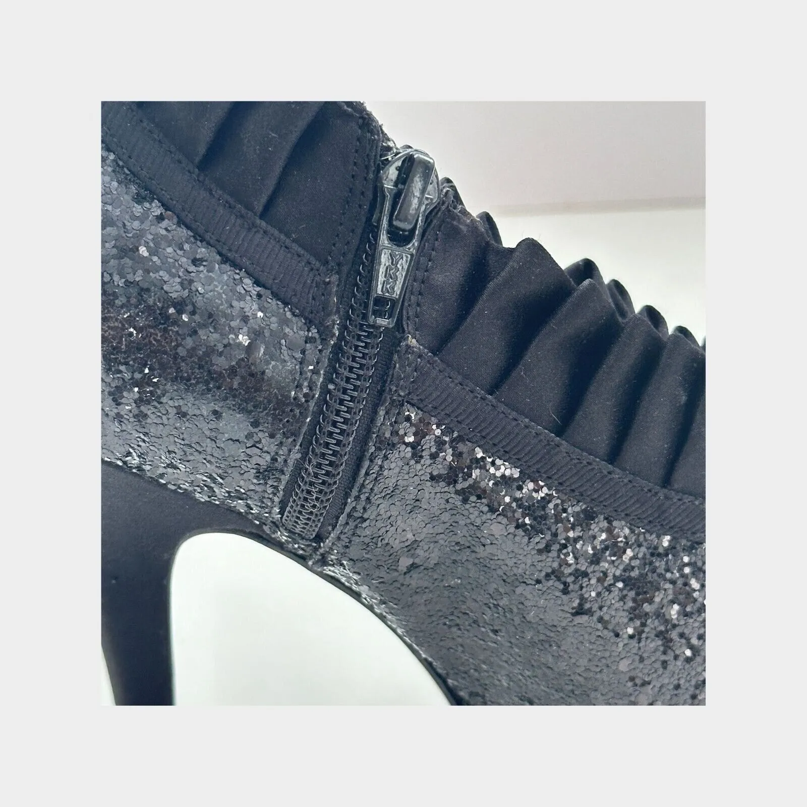 Nina Eveline Sz 8.5 Formal Cocktail Party Mob Wife Pump Sequin Ruffle High Heels Black - Image 10