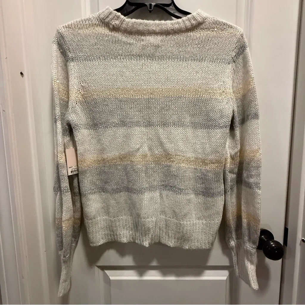 LC Lauren Conrad Striped Sweater - Cream, Gray, and Tan, Size M - Image 2