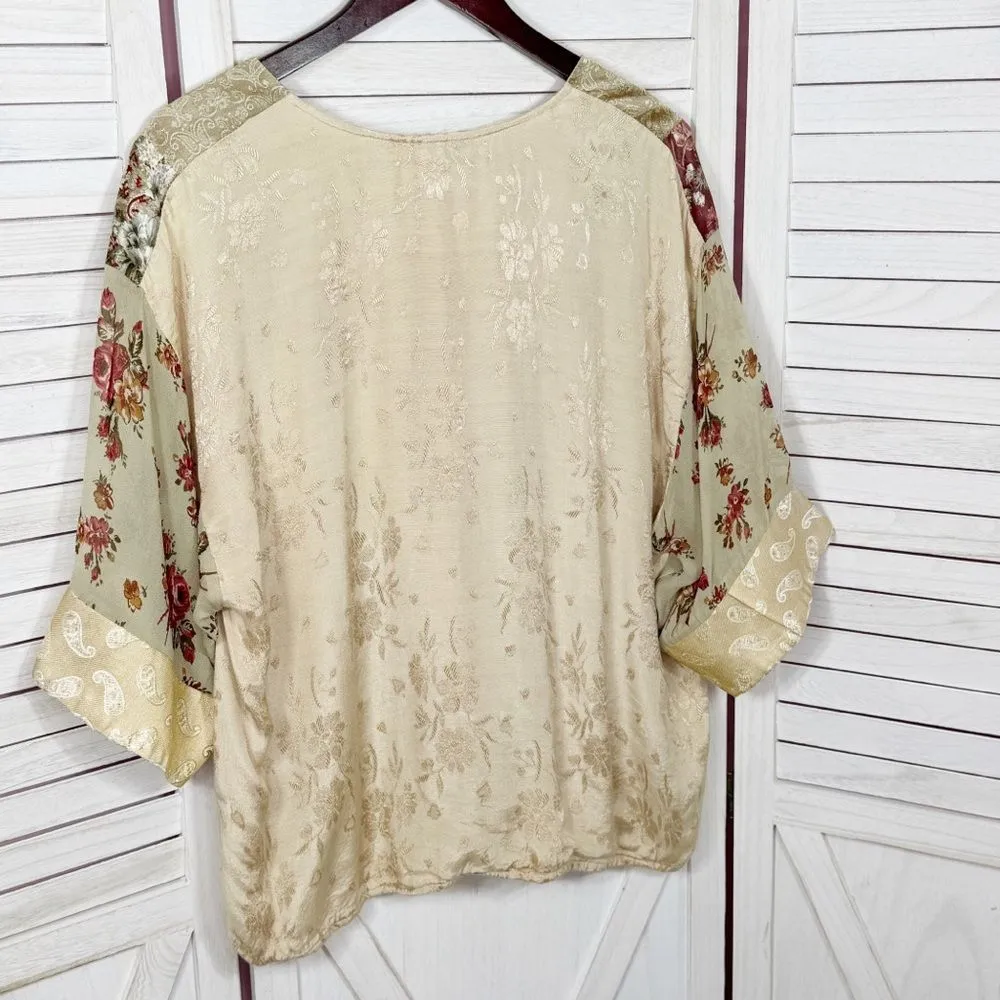 Vintage Sterling‎ Styles Floral Silk Kimono Topper Jacket Gold Burgundy One Size Size undefined - Image 8