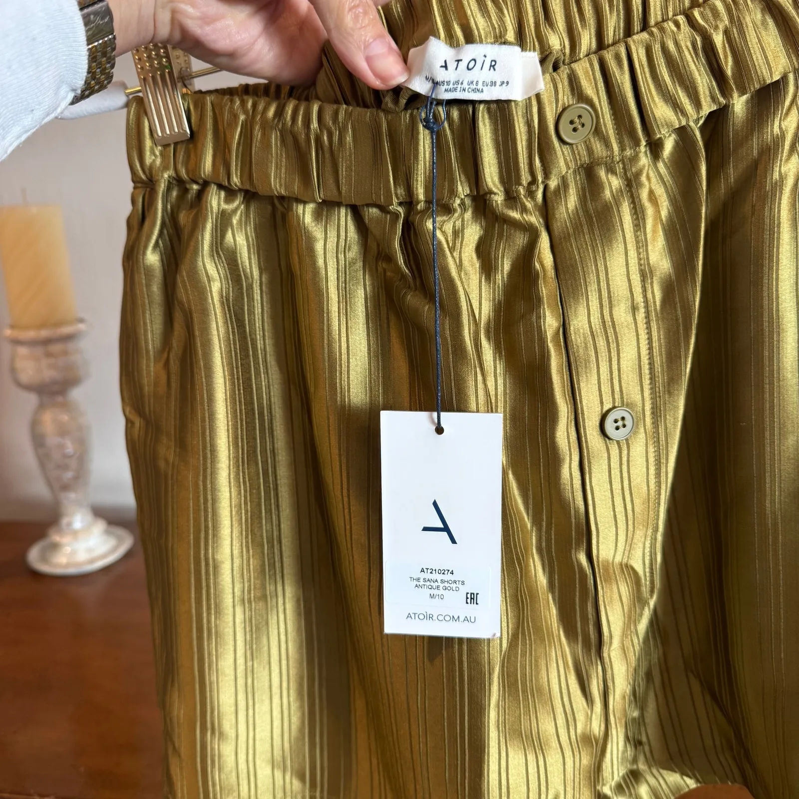 Atoir Sana Metallic Jacquard Satin Shorts Antique Gold Medium - Image 2