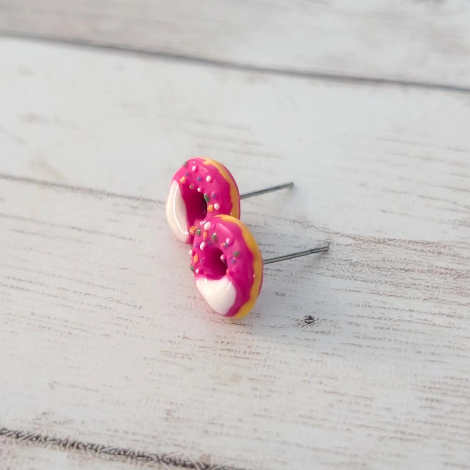 Pink Frosted Donut Stud Earrings - Image 4
