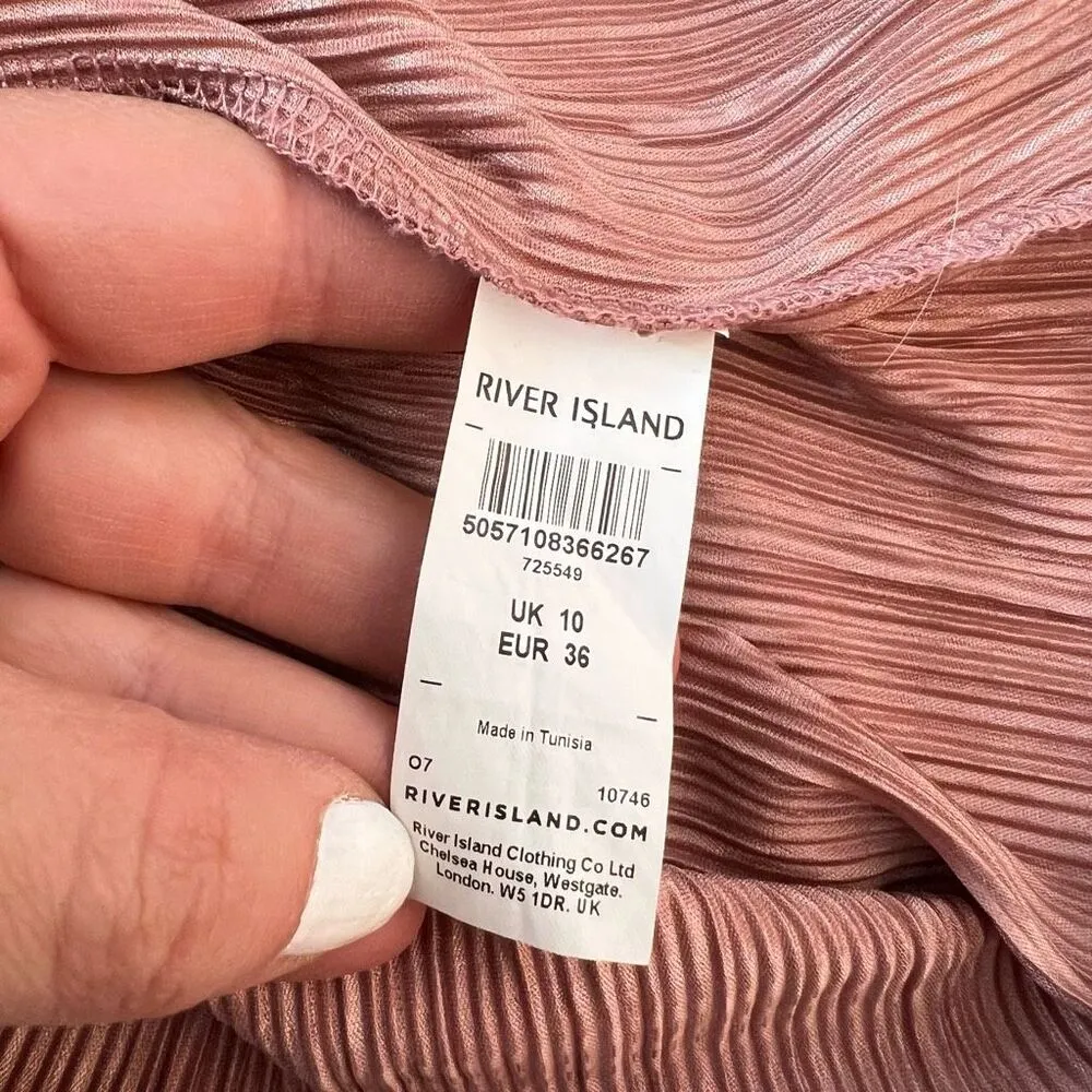 River Island Pink Plisse Pleated Long Sleeve Surplice Mini Dress Sz 10 UK/6 US - Image 9
