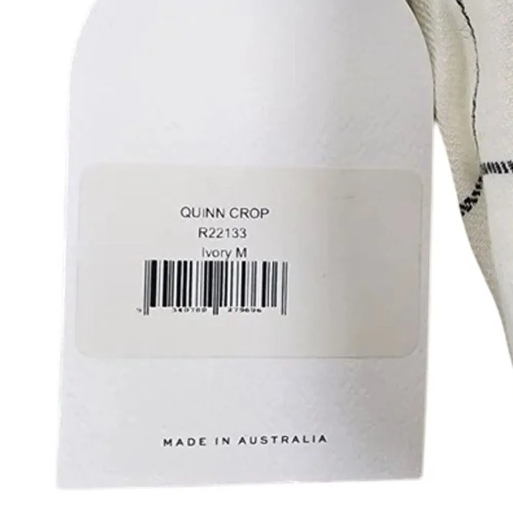 NWT Rumer Quinn Plaid 3/4 Puff Sleeves Linen Crop Top Back Clasp Closure M Ivory - Image 9