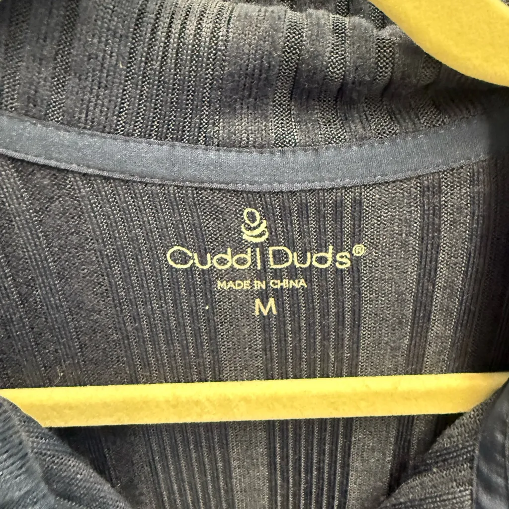 Cuddl Duds Dark Blue Button-Up Ribbed Shirt and Pants Set Lounge Pajama - Image 3