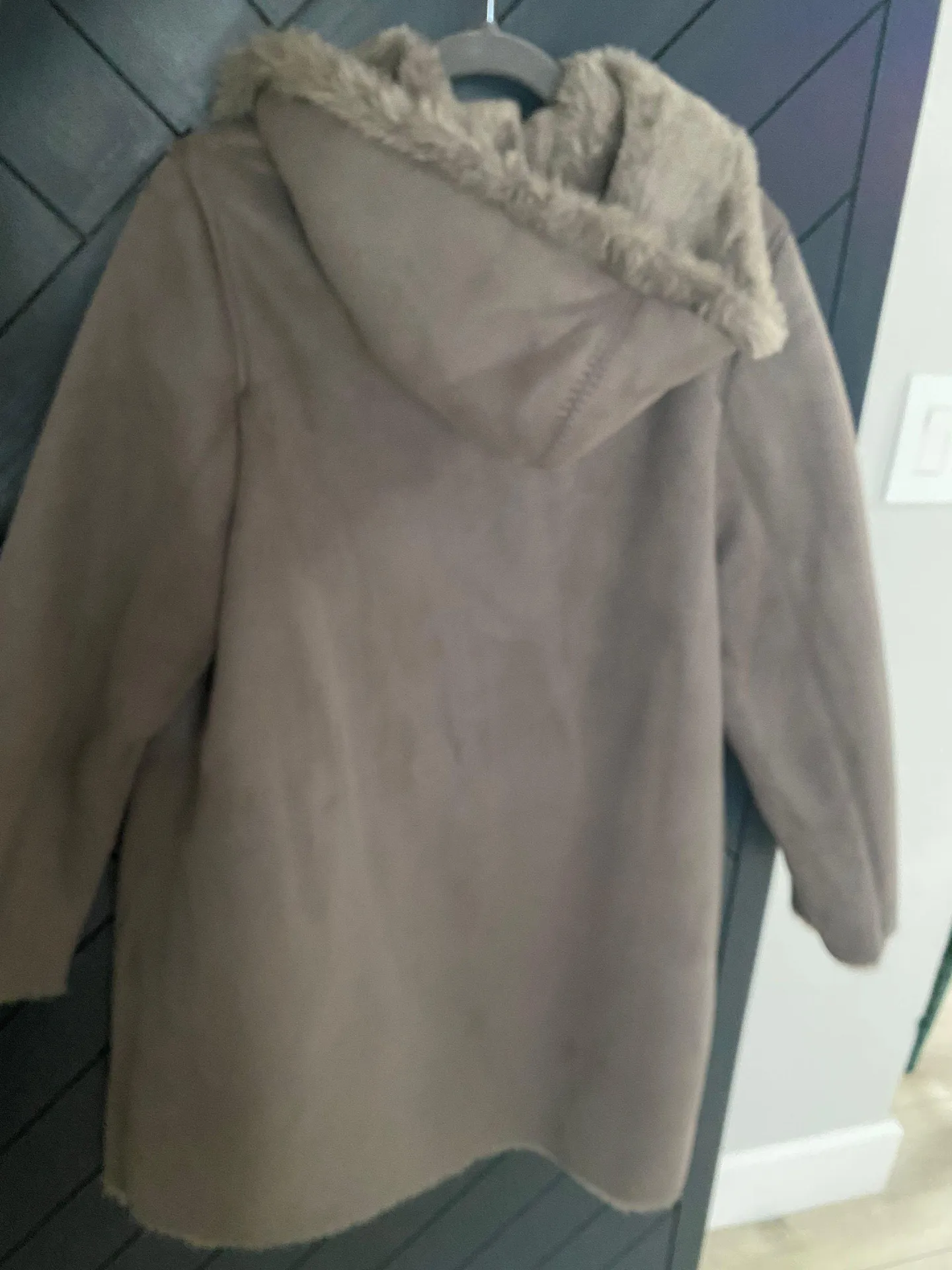 Uniqlo Fur Lined Suede Hooded Coat - Image 2