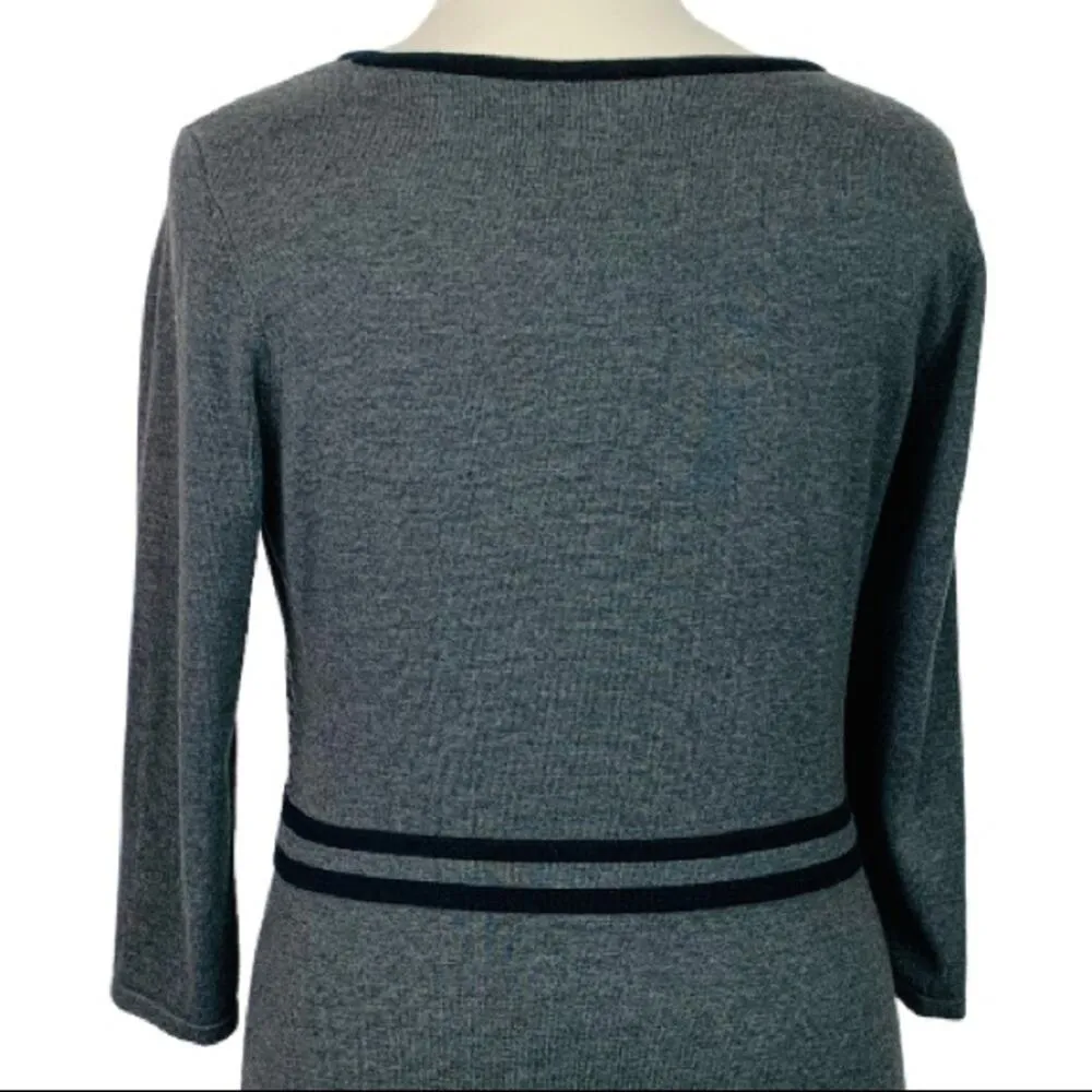 Jones New York Women's A-line Dress Sweater Gray Black Quarter Sleeves Size 14 - Image 8