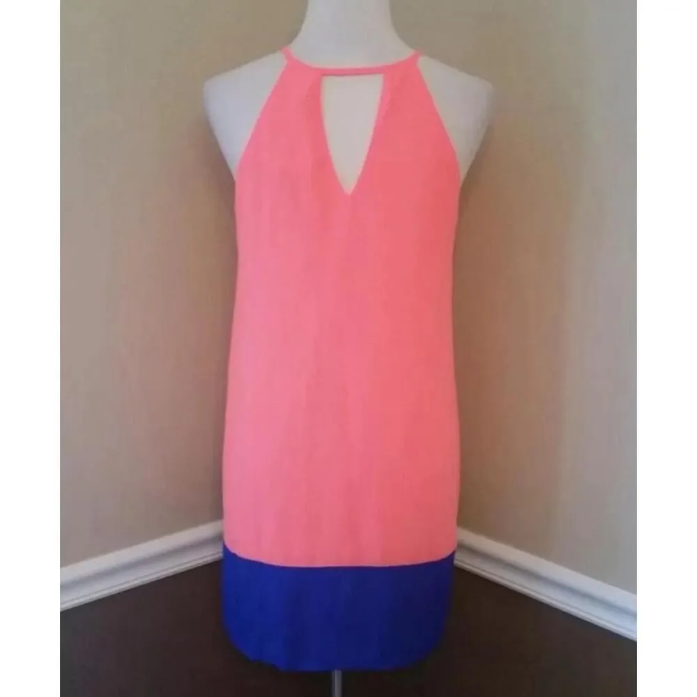 NEW ModCloth Pink Owl Bright Coral Pink Blue Trim Cutout Halter Mini Dress S - Image 5