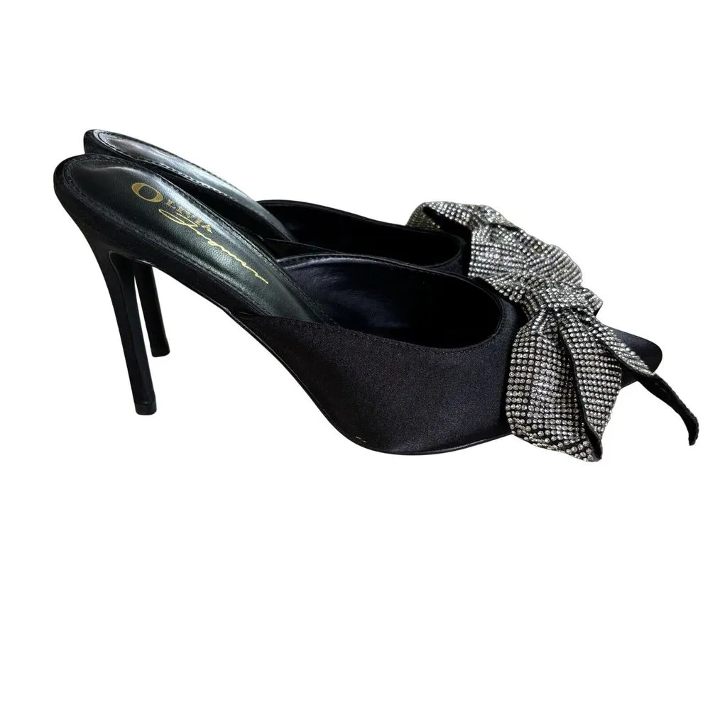 Olivia Jaymes Women's Shoes Sz 8‎ Stiletto Heels Slide On Crystal Stud Bow Black - Image 4