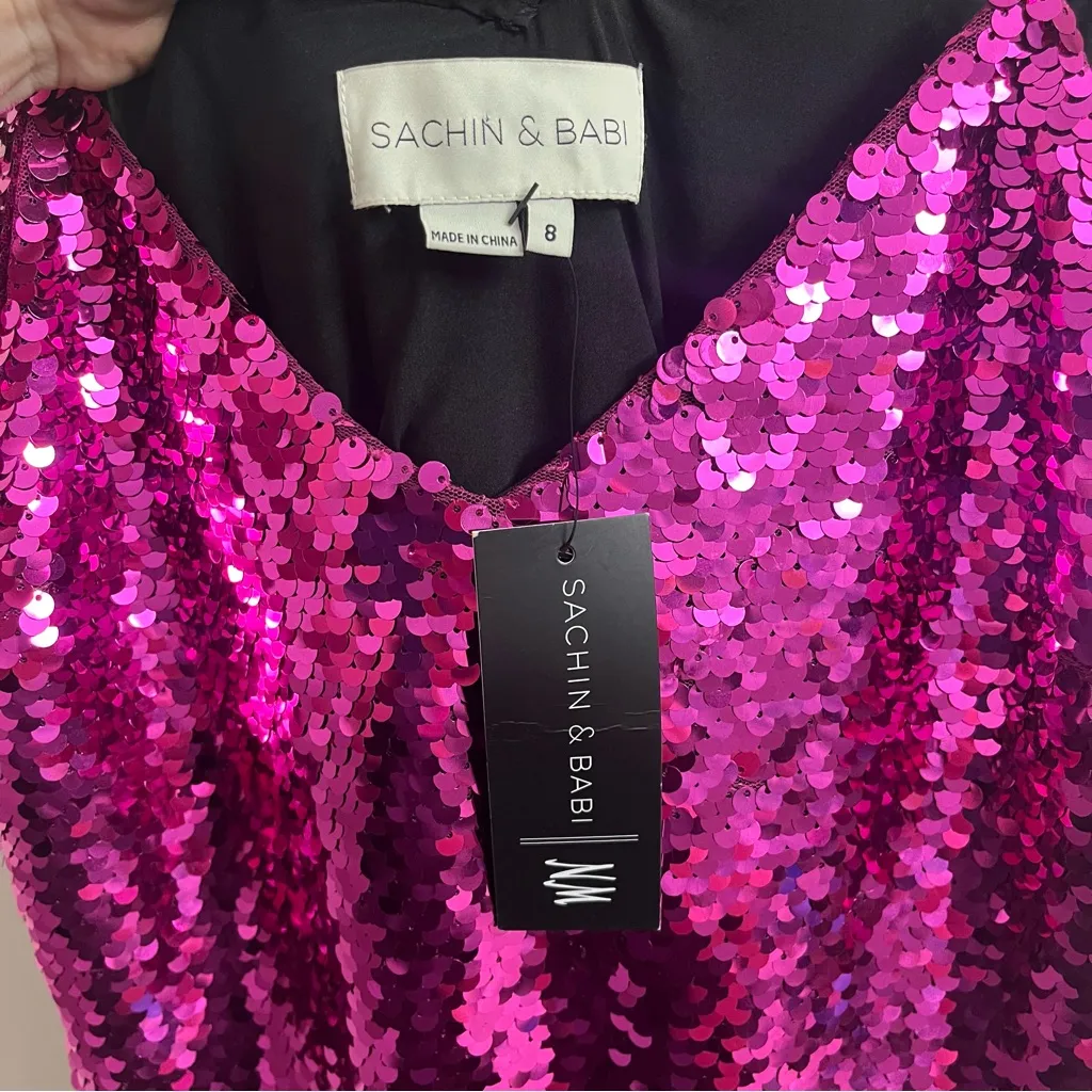 NWT Sachin + Babi Maslak Sequin Flounce Hem Midi Dress Size 8 Pink - Image 12