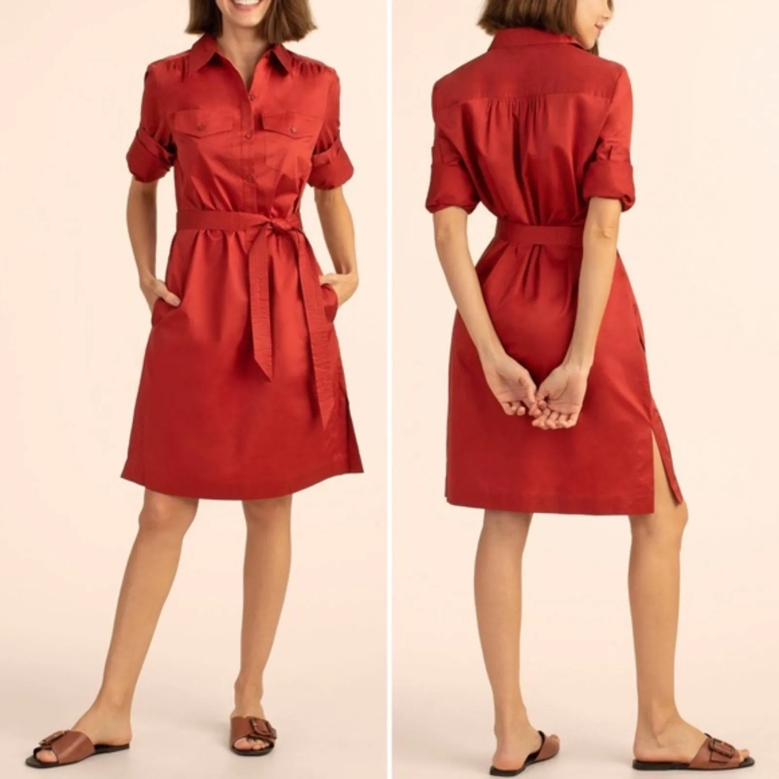 NWT Trina Turk Cotton Long Sleeve Shirt Dress Lobster Red Women's Size Small NEW - Image 6