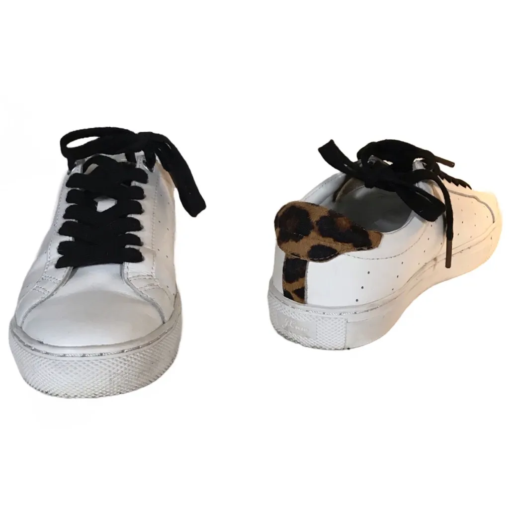 J. CREW "SATURDAY SNEAKERS" WHITE LEATHER & ANIMAL PRINT ACCENT SNEAKERS (6.5) - Image 8