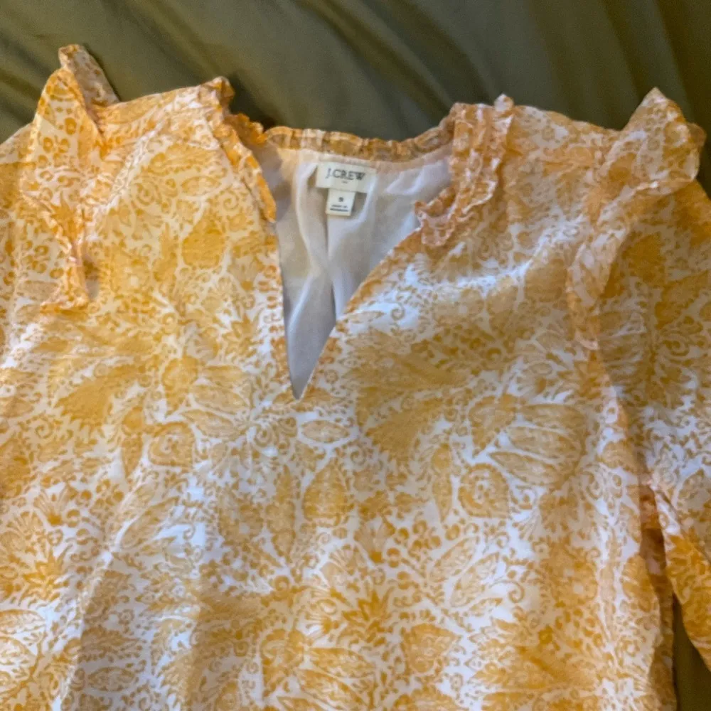 J.crew Womens Yellow Floral Long Sleeve V-Neck Pullover Blouse Top Size Small - Image 4