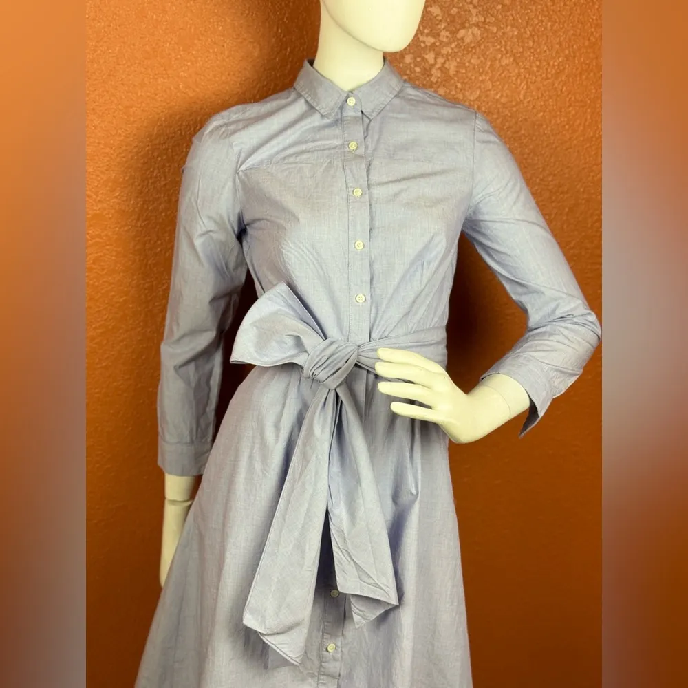 J.Crew Tie Waist Shirt Dress in Peri End-on-End Cotton Button Down Dress 0. E91 - Image 11