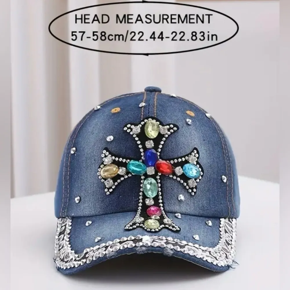 Women’s Denim Cross Hat NWT Blue - Image 2