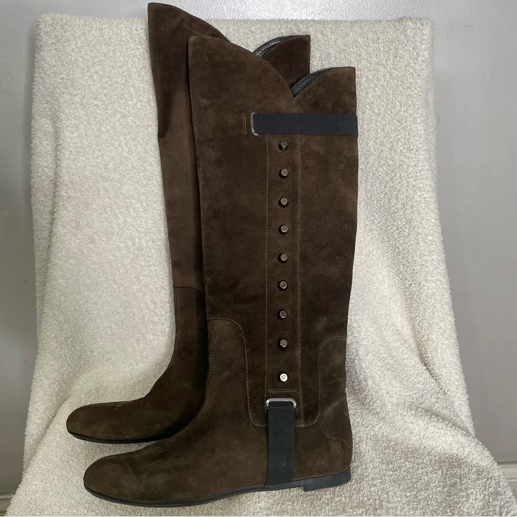 Tapeet Suede Leather Studded Equestrian Riding knee boots made in Italy size‎ 37 Brown Size 6 - Image 3