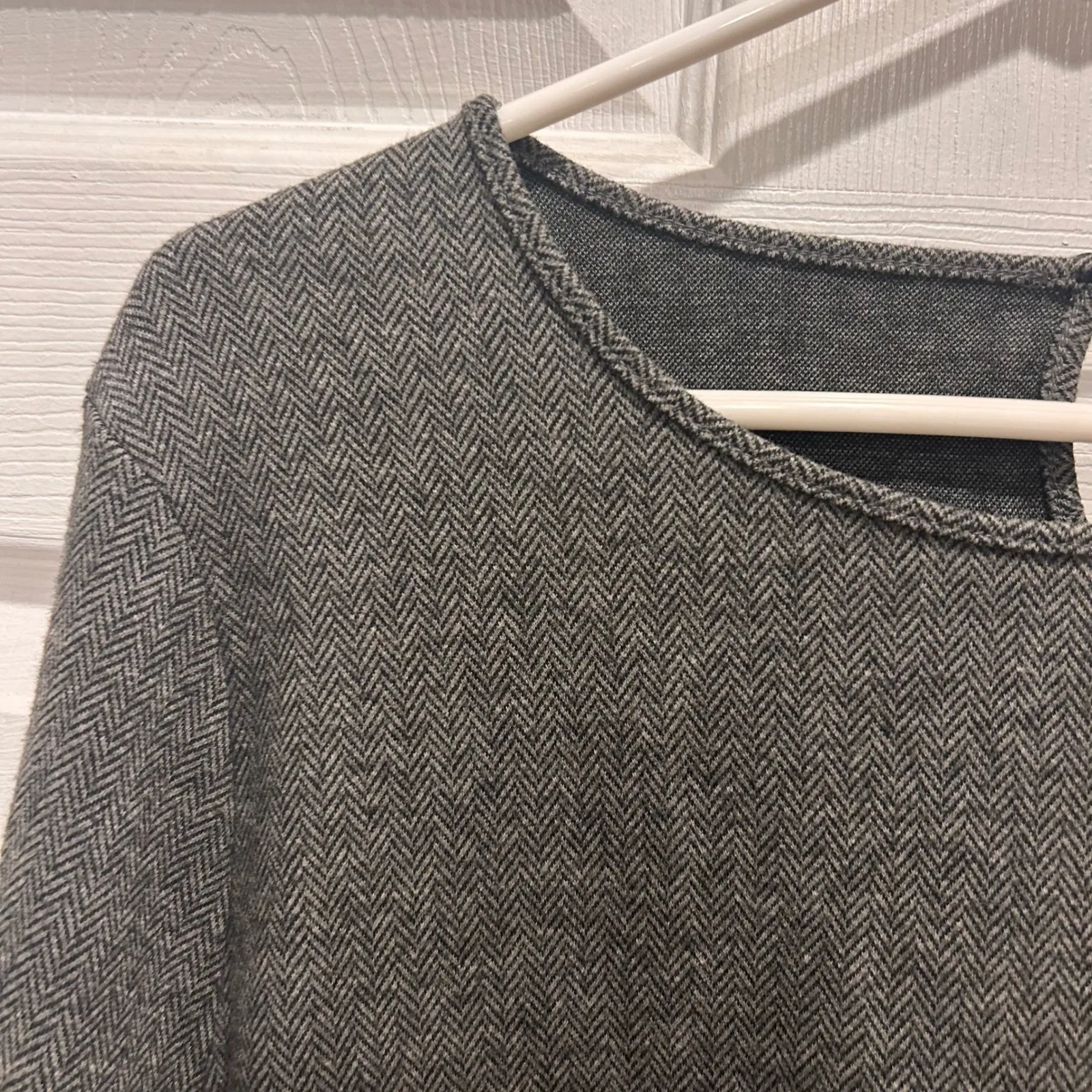 LAUREN RALPH LAUREN Women's Grey Herringbone Peplum Long Sleeve Top XL Career - Image 3