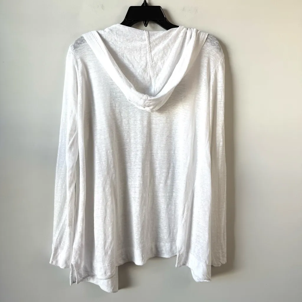 Tahari Pure Linen Hooded Open Front Cardigan White S - Image 3