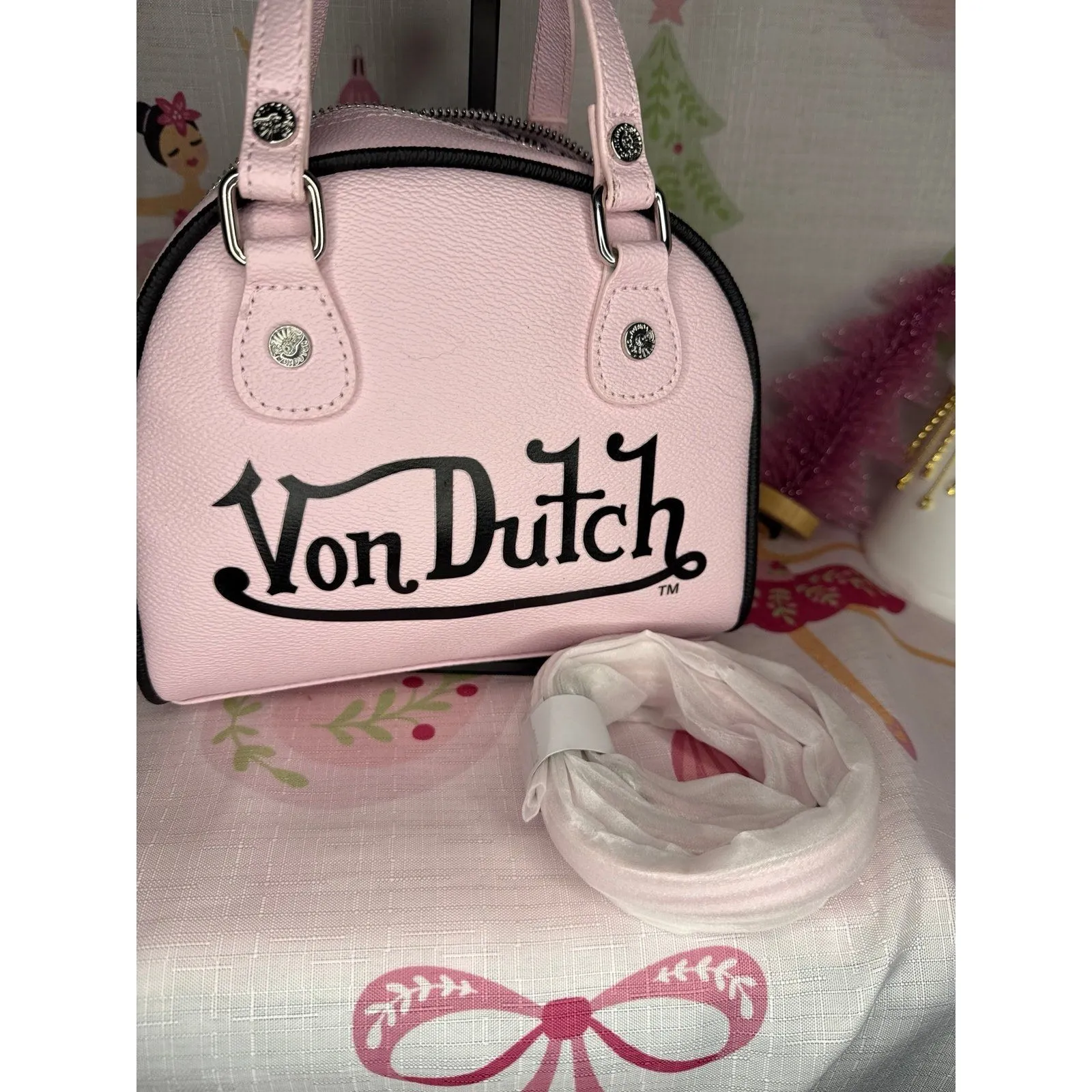 Von Dutch Pink Mini Bowler Bag - Image 5