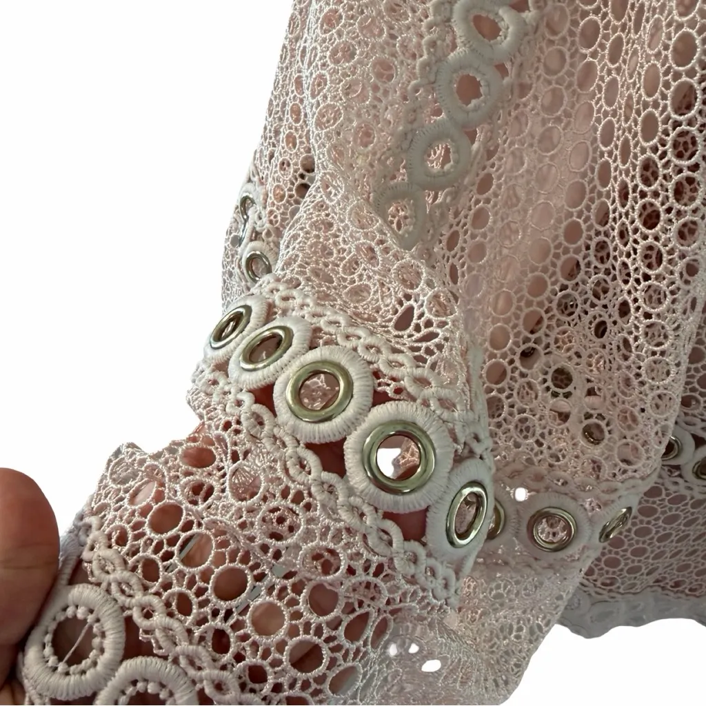 MAJE Ravi Perforated Crochet A-line Light Pink Cocktail Mini Dress Sz L - Image 5