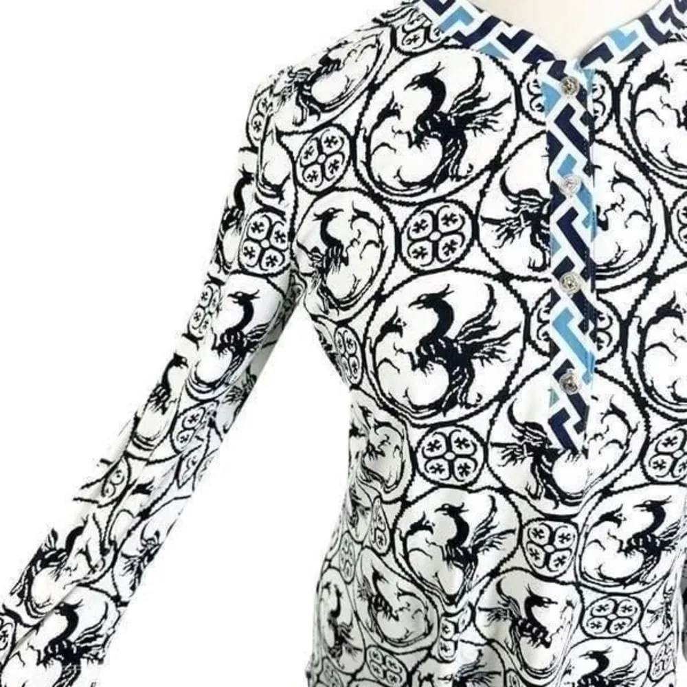 J McLaughlin Tunic Top Catalina Cloth Black White Phoenix Print 3/4 Sleeve Sz M - Image 2