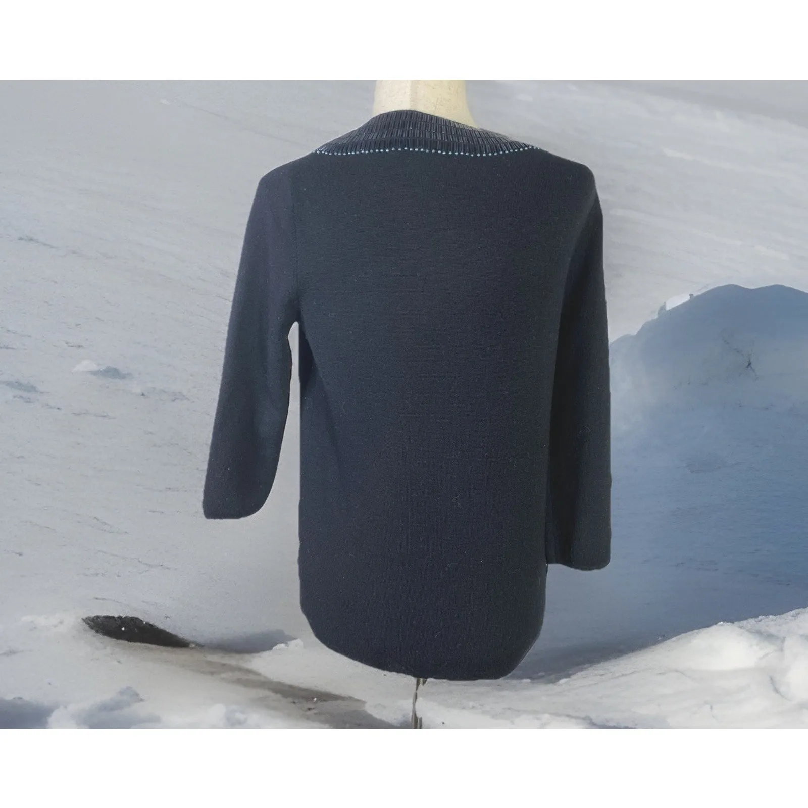 Black Boden Sweater Black Sequin Collar Wool Blend Crewneck Sweater 6US 10 UK Size 6 - Image 4