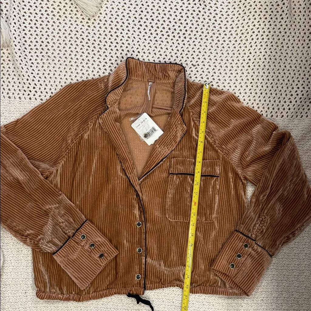 NEW Womens Free People Tan Corduroy Teddy Jacket L - Image 3