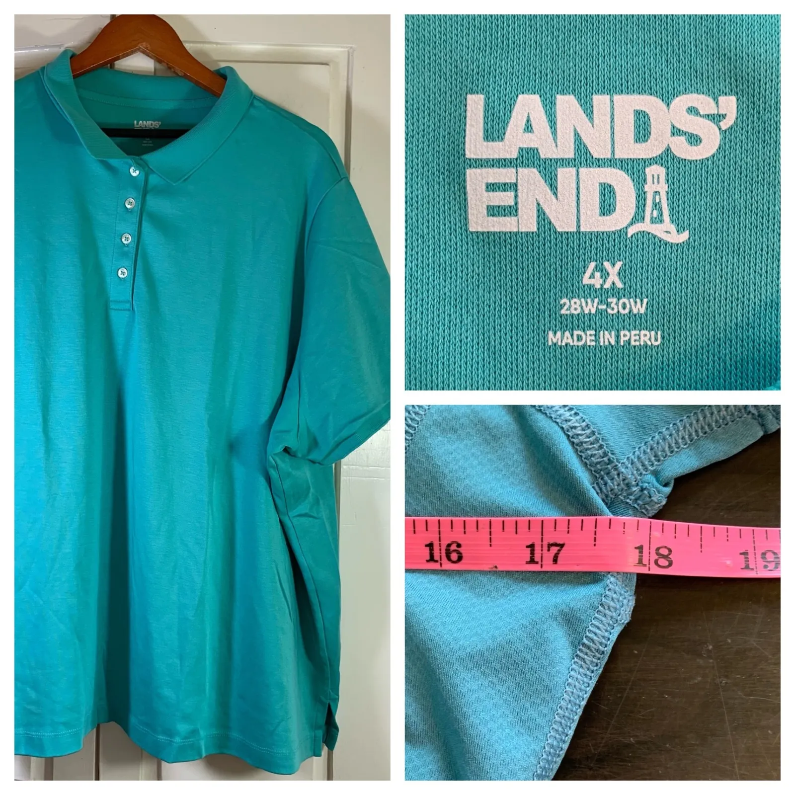 Lands' End Womens 4X Turquoise Short Sleeve Polo Shirt Top Plus Size Golf Preppy - Image 13