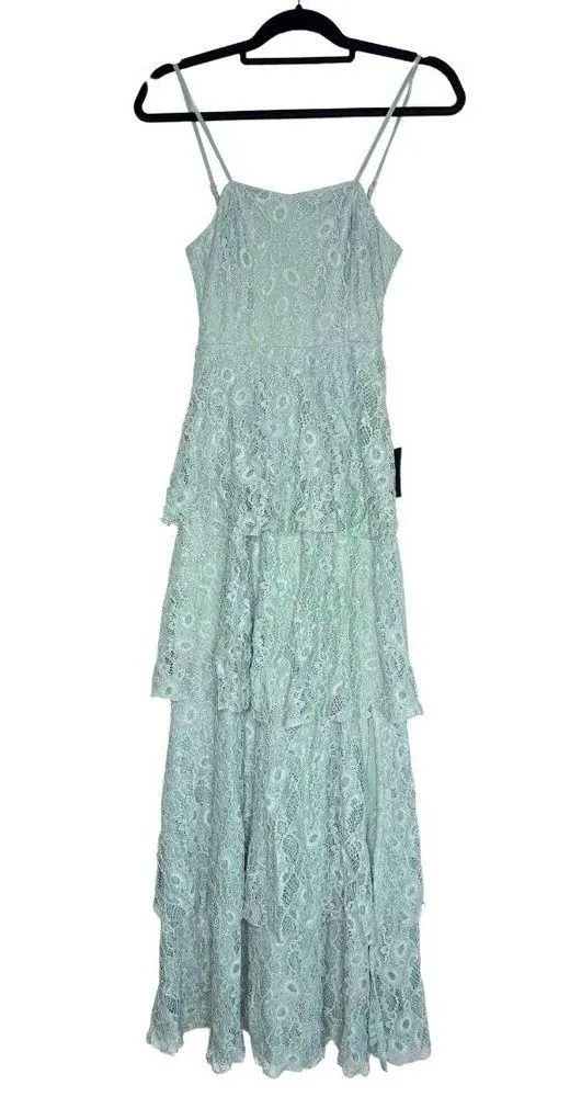 Floral Lace Sleeveless Tiered Maxi Dress Small Sea Foam Green Coquette - Image 14
